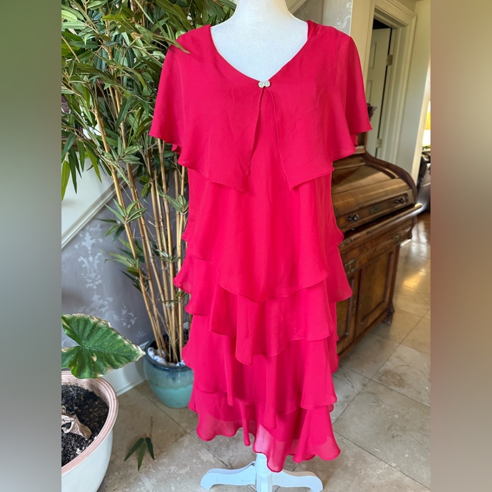 Coldwater Creek ladies fully lined ruffled layer dress size 16 excellent condi - Picture 4 of 16